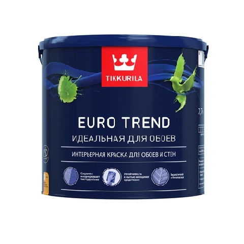 Краска водно-дисперсионная EURO TREND С для обоев и стен матовая 9л