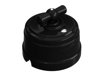 Выключатель ретро фарфоровый поворотный перекрестный (в комплекте с подъемной рамкой D70x60), цвет - черный,  ТМ "МезонинЪ" GE70402-05