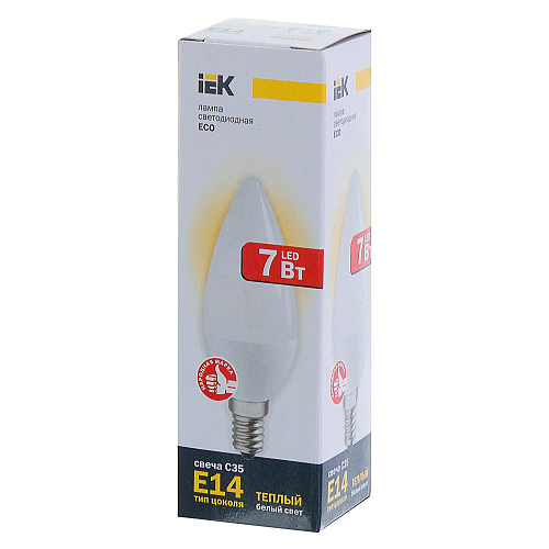 Лампа светодиодная IEK Е14 7Вт CB35 белый свет