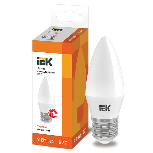 Лампа светодиодная IEK Е27 9Вт C35 теплый свет