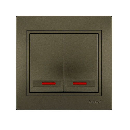 Выключатель с подсветкой Lezard двухклавишный скрытая установка светло-коричневый металлик