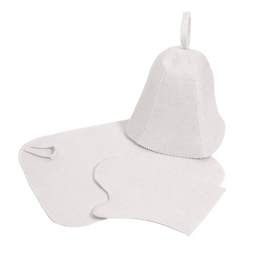 Набор 3-х предметный "Классика" (шапка белая, коврик белый, рукавица)
