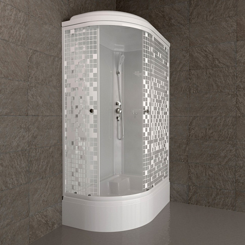 Душевая кабина Triton Коралл 120х80 В правая, стекл.мозаика,проф.белый, средн. под.,сифон, 6 мест Душевая кабина Triton Коралл 120х80 В правая, стекл.мозаика,проф.белый, средн. под.,сифон, 6 мест