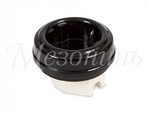 Розетка ретро фарфоровая, двухполюсная, с заземляющим контактом  (D70x20,16А, 250В, IP20, без подъемной рамки), цвет - черный, ТМ "МезонинЪ" GE70301-05k